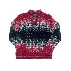 VINTAGE LAUREN RALPH LAUREN WOOL HAND KNIT SWEATER RED SNOWFLAKE MEDIUM